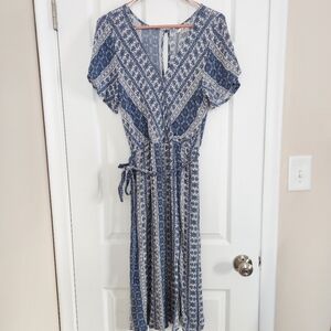 Miami Blue and White Patterned Midi Dress